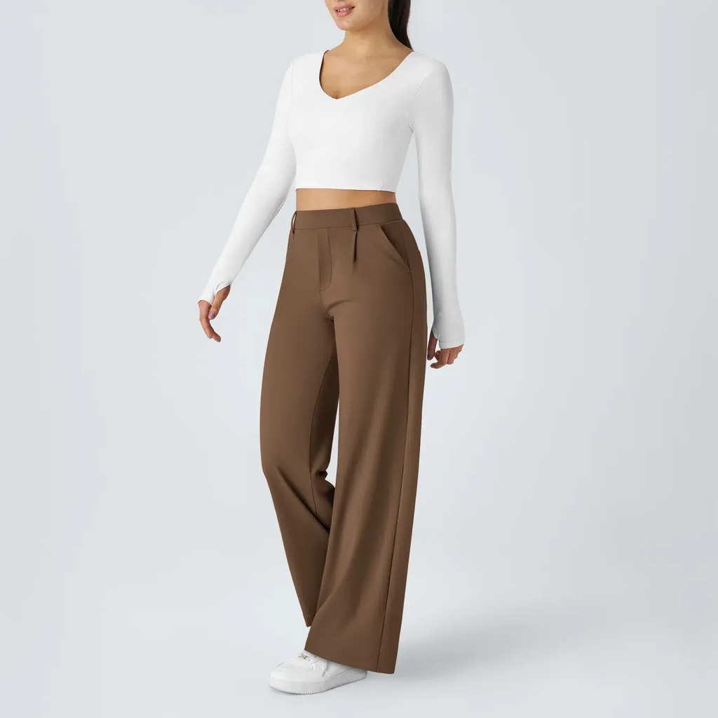 ⏰SEPTEMBER HOT-SALE!High Waisted Side Pocket Straight Leg Work Pants