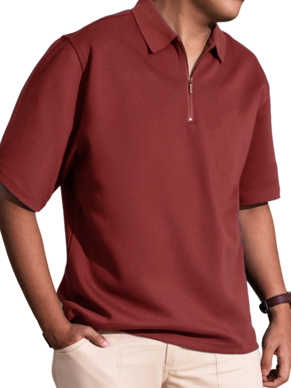 Men's Casual Comfort Zip Short Sleeve Polo Shirt