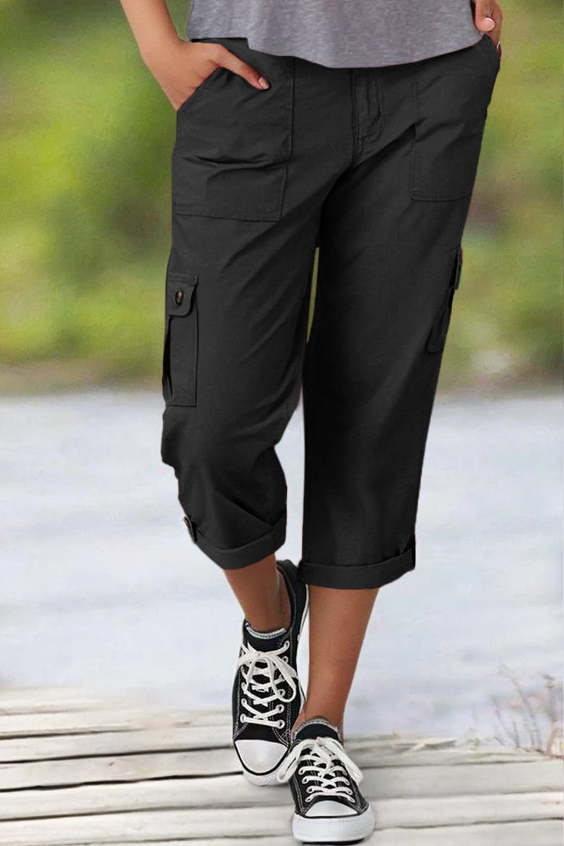 🔥Roll Tab Hem Multi Pocket Capri Mid Waist Cargo Pants🔥