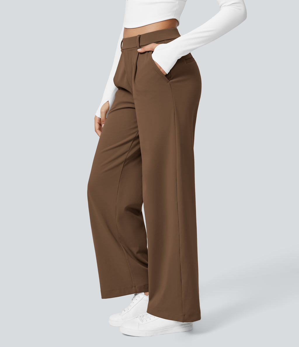 Factory Outlet - High Waisted Side Pocket Straight Leg Work Suit Pants