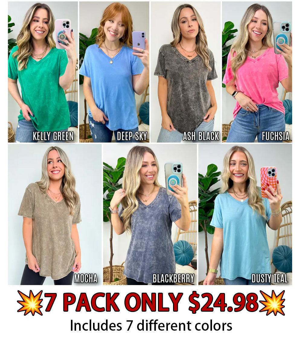 Soliel Acid Wash V-Neck Relaxed Fit Top - BACK IN STOCK