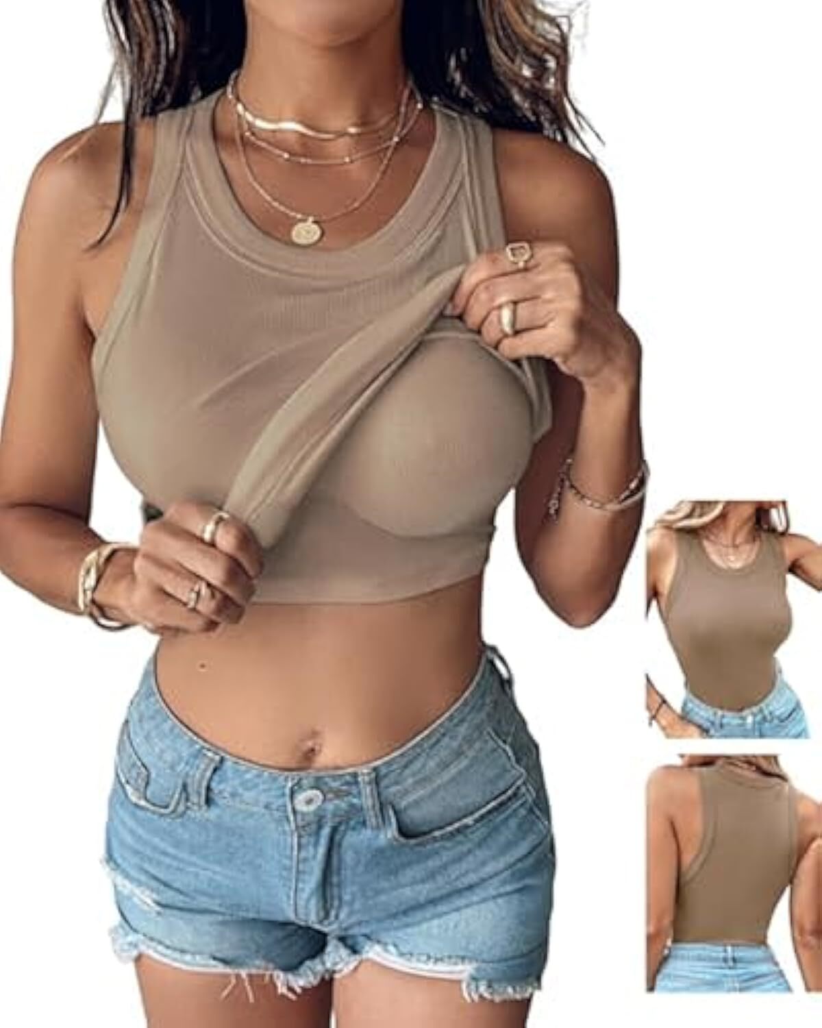 Women Built-in Bra Tank Tops Sleeveless Casual Shirts Racerback Ribbed Fitted Tank Tops