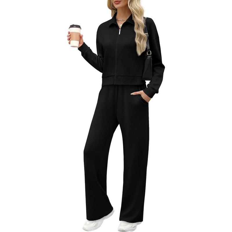 Women's 2 Piece Outfit Fleece Sweatsuit Casual Lounge Matching Sets Crewneck Loose Fit Cozy Sweatshirt & Straight Leg Sweatpants Womenswear