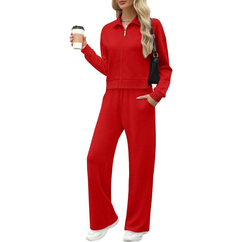 Women's 2 Piece Outfit Fleece Sweatsuit Casual Lounge Matching Sets Crewneck Loose Fit Cozy Sweatshirt & Straight Leg Sweatpants Womenswear