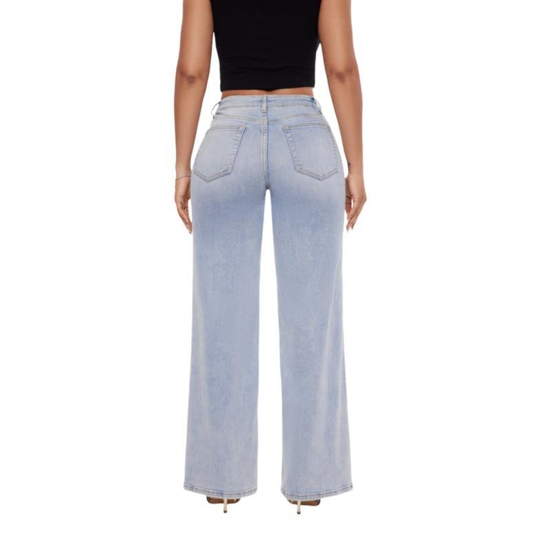 Women’s Distressed Wide Leg Baggy Jeans Mid-Low Waist Pants