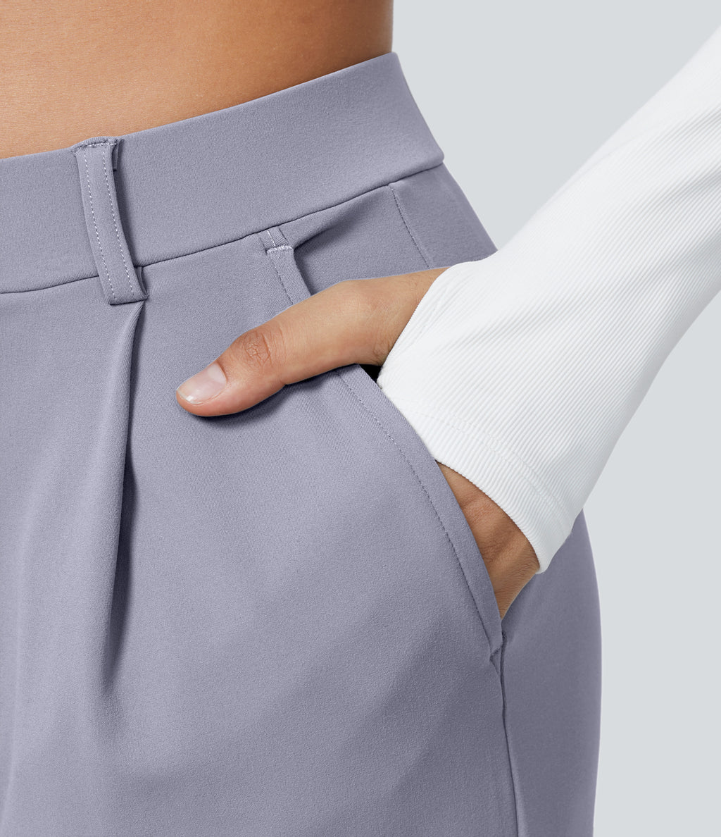 Factory Outlet - High Waisted Side Pocket Straight Leg Work Suit Pants