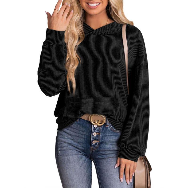 Women's Pullover Hoodies Sweatshirts Casual Loose Long Sleeve Ribbed Knit Shirts