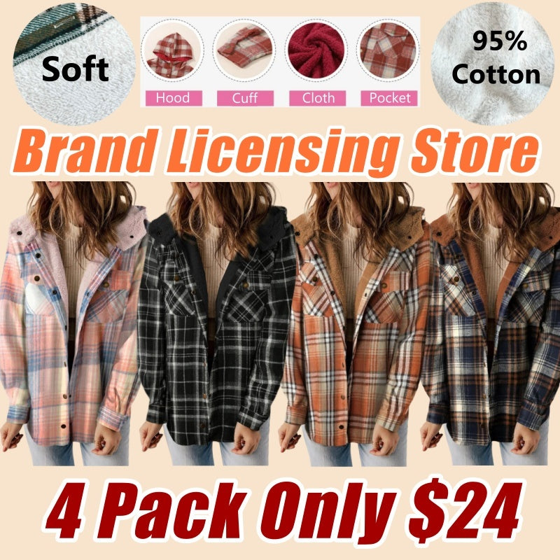 Ladies’ Plaid Hooded Button Coat – Cozy Fall/Winter
