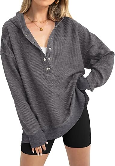 Women’s Casual V-Neck Button-Up Hoodie with Side Slits