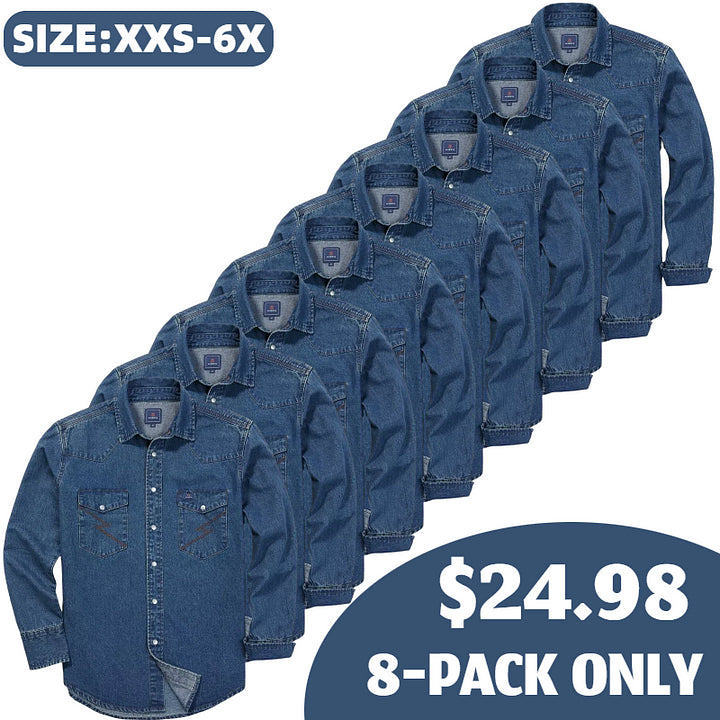 🔥SEPTEMBER  HOT-SALE 🔥Men's Long Sleeve Stone-Washed and Pre-Washed Denim Work Shirt