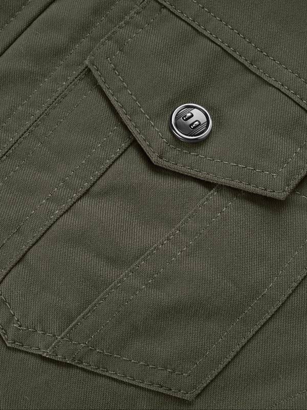 🔥October Hot Sale 🔥Men's Regular Fit Solid Pocket Zipper Jacket, Casual Long Sleeve Stand Collar Outerwear for Fall & Winter