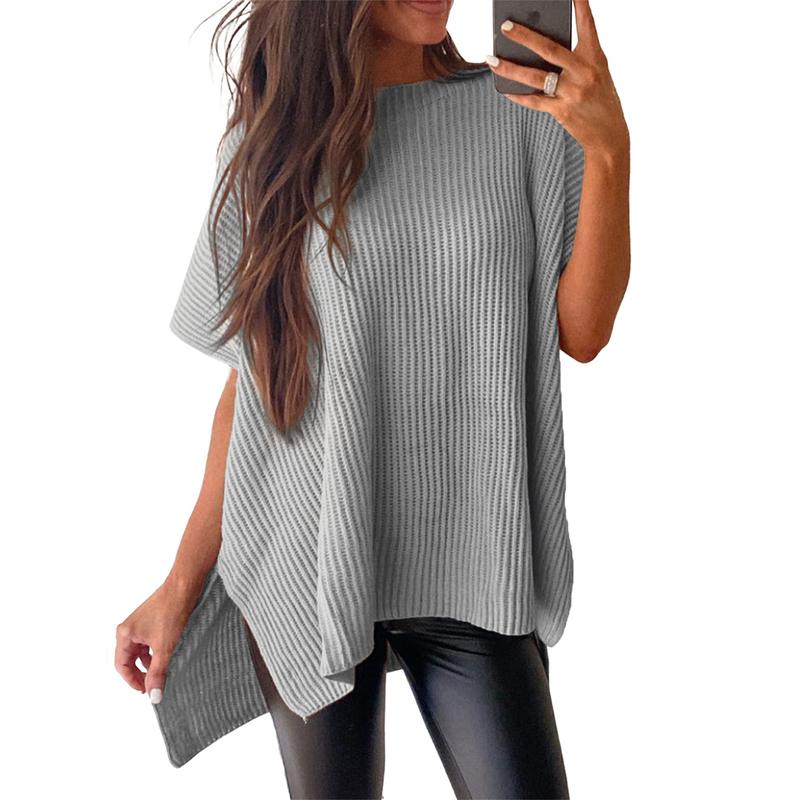 2025 Summer Women's Casual Crew Neck Drop Shoulder Loose Fit Short Sleeve Knit Pullover