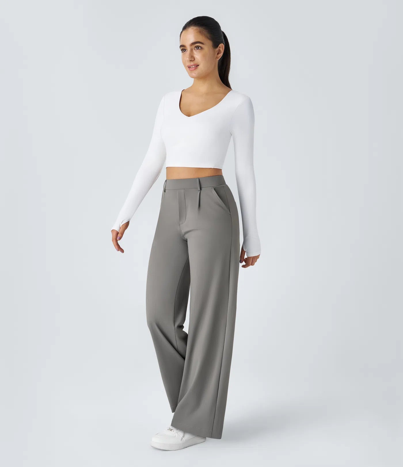 Factory Outlet - High Waisted Side Pocket Straight Leg Work Suit Pants