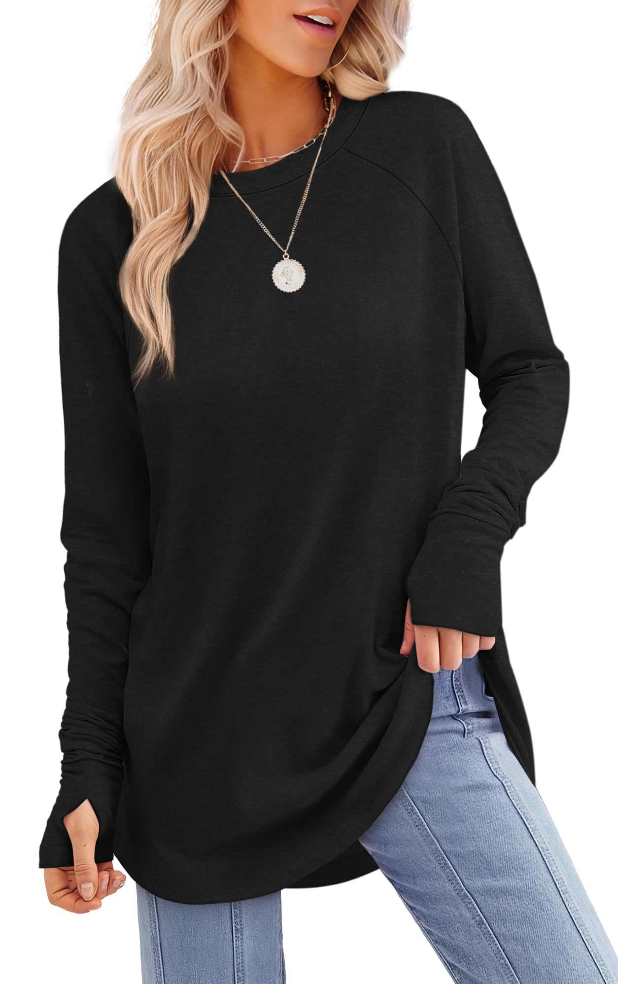 ⏰Hot Sale-Womens Long Sleeve Thumb Hole Shirts Tunic Tops to Wear with Leggings