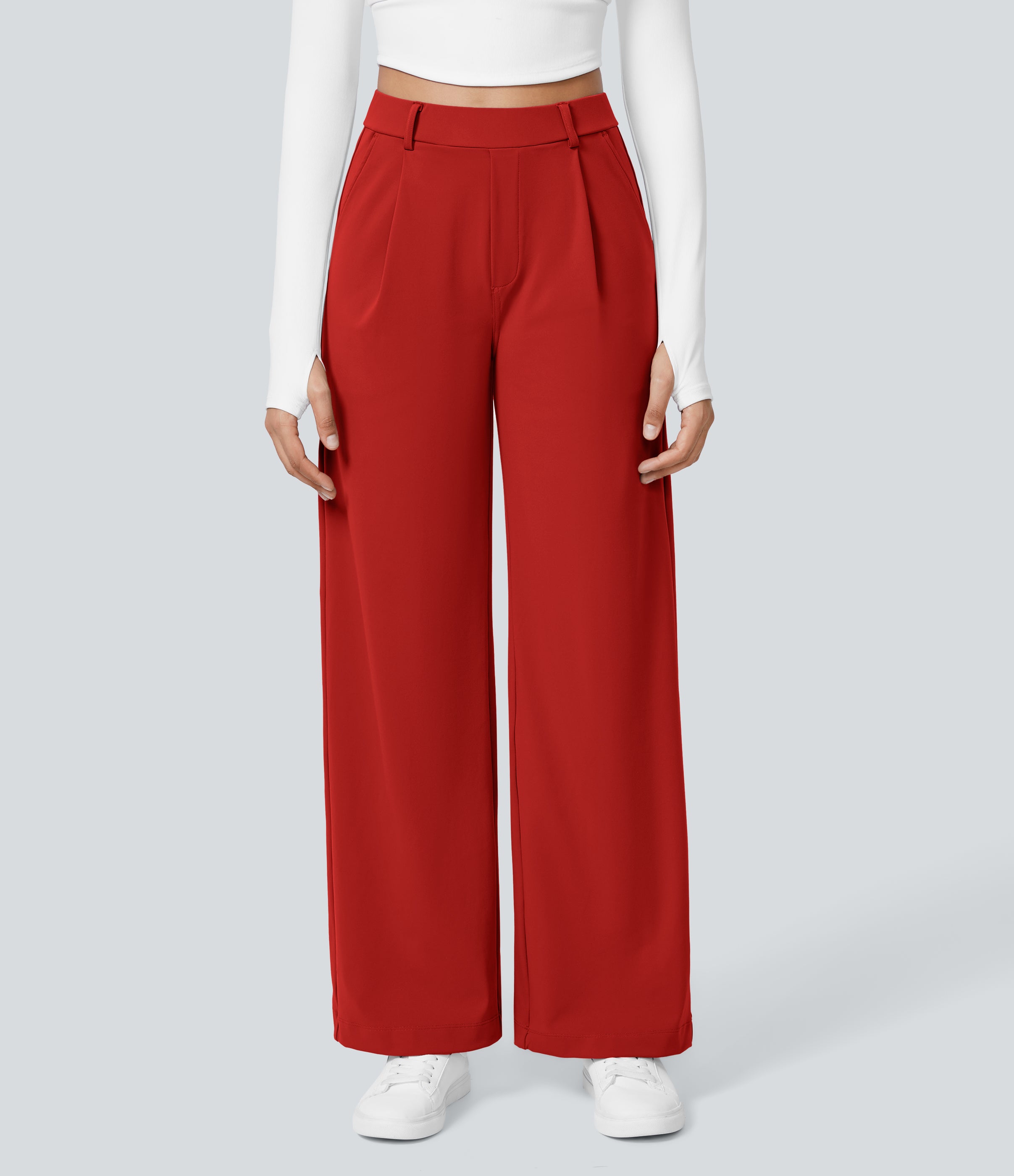 Factory Outlet - High Waisted Side Pocket Straight Leg Work Suit Pants