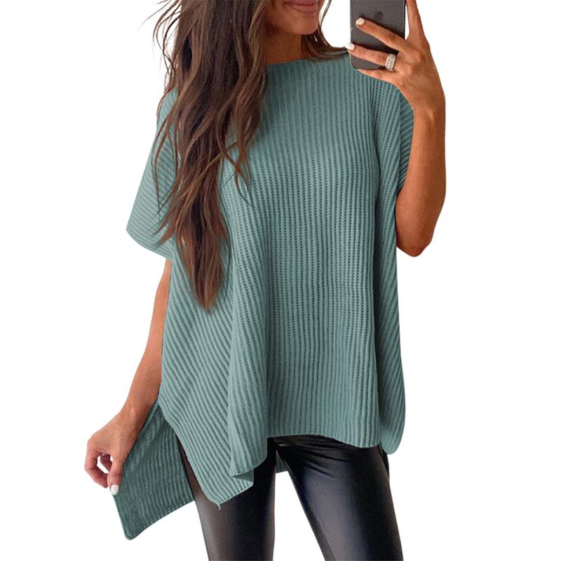 2025 Summer Women's Casual Crew Neck Drop Shoulder Loose Fit Short Sleeve Knit Pullover