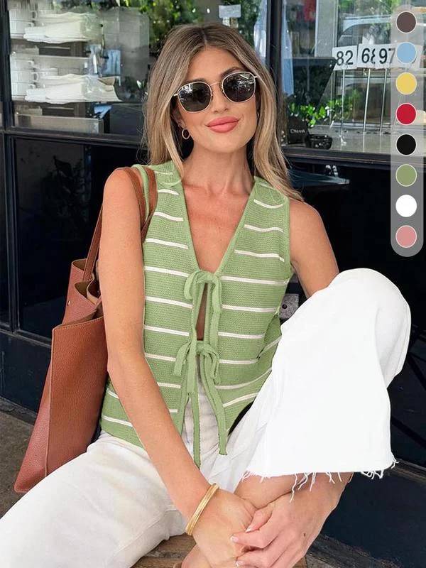 Women's Striped V-Neck Sleeveless Tank Top