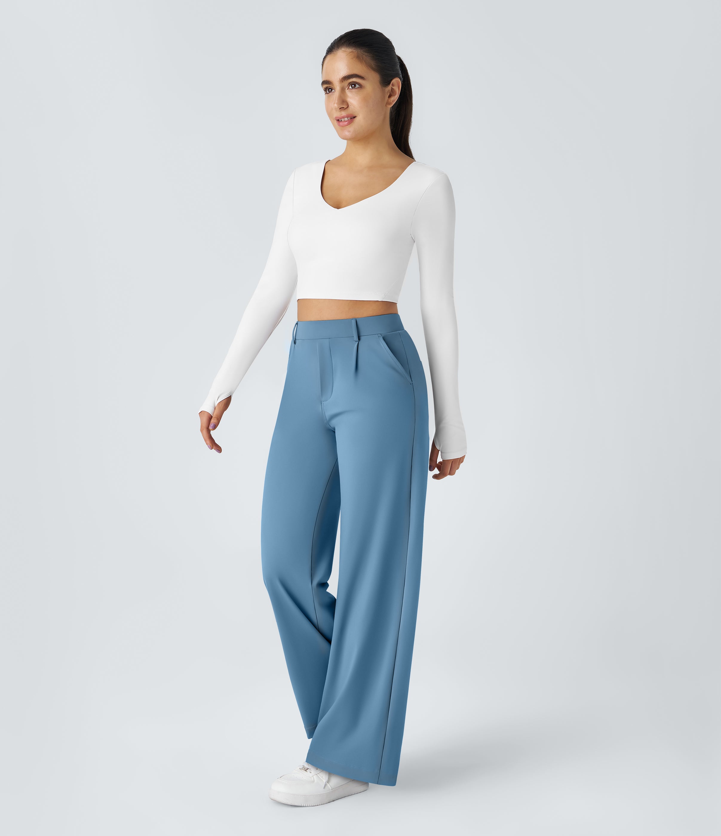 Factory Outlet - High Waisted Side Pocket Straight Leg Work Suit Pants