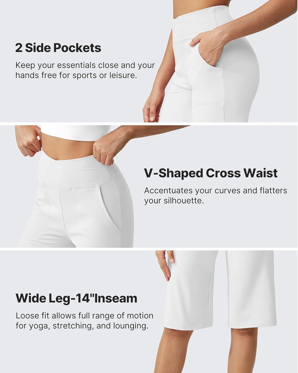 Capri Pants for Women -Knee Length Wide Leg Yoga Capris Dressy Casual Summer Crop Pants with Pockets