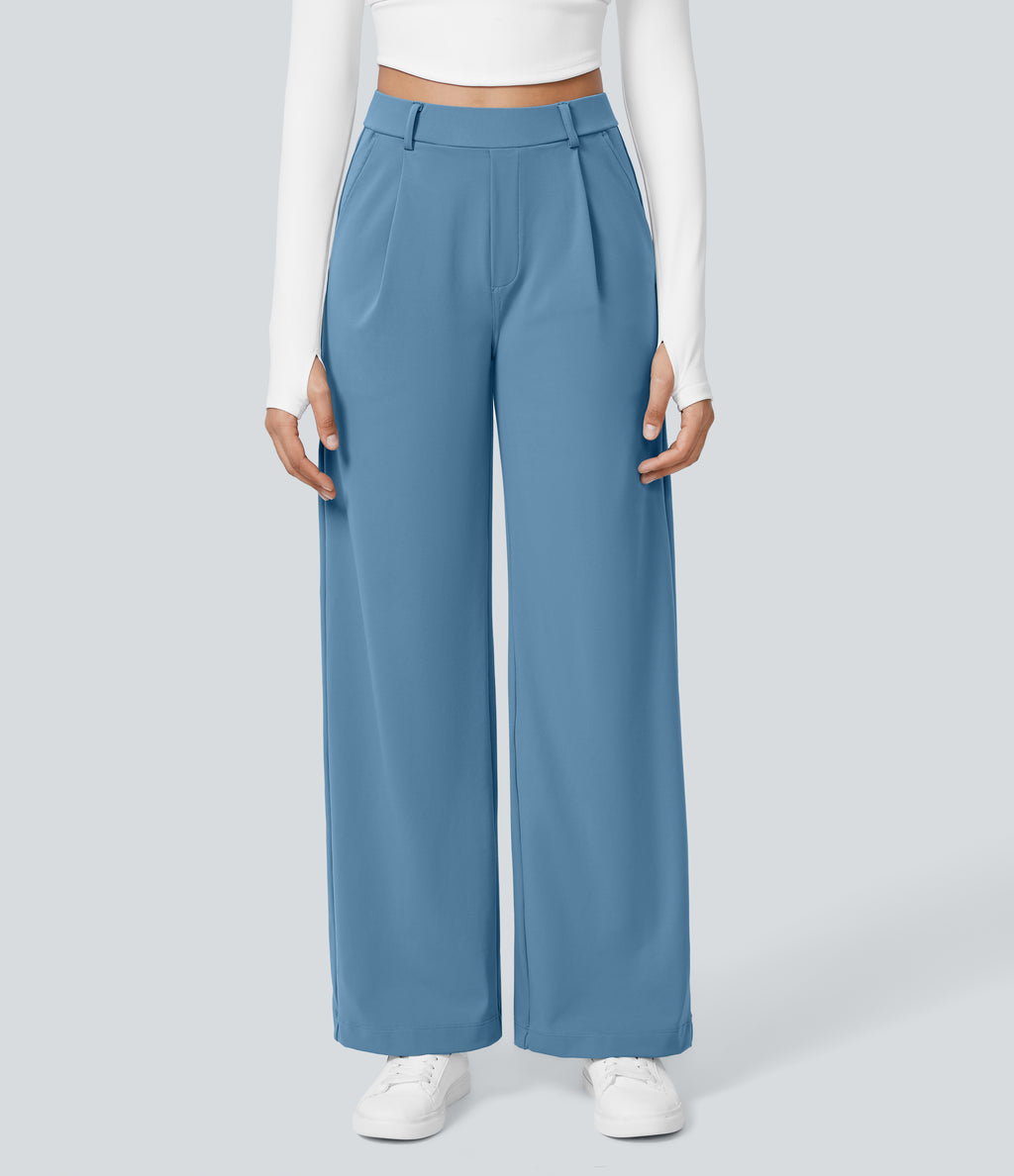 Factory Outlet - High Waisted Side Pocket Straight Leg Work Suit Pants