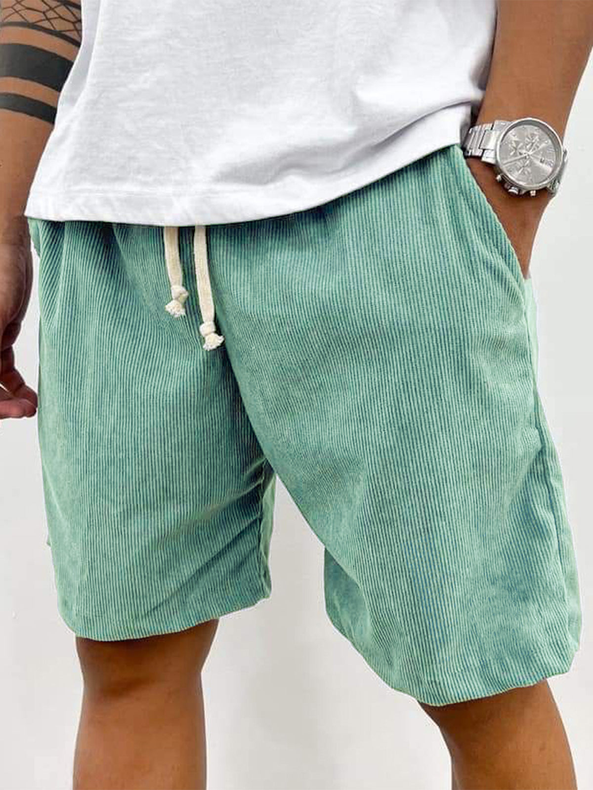 Men's Fashion Vintage Corduroy Casual Elastic Stretch Shorts With Side Pockets