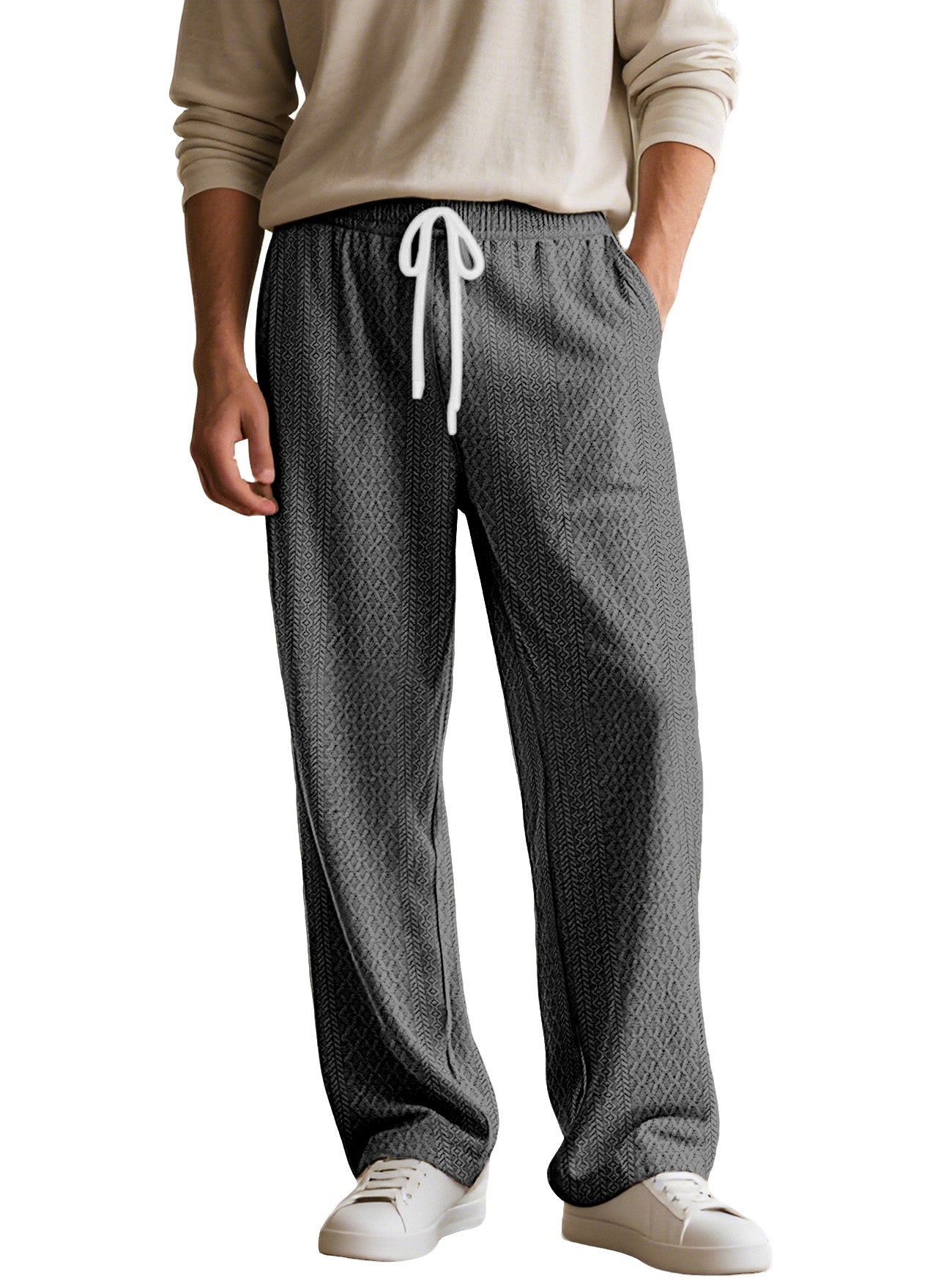 Men's Casual Daily Solid Color Texture Loose Trousers