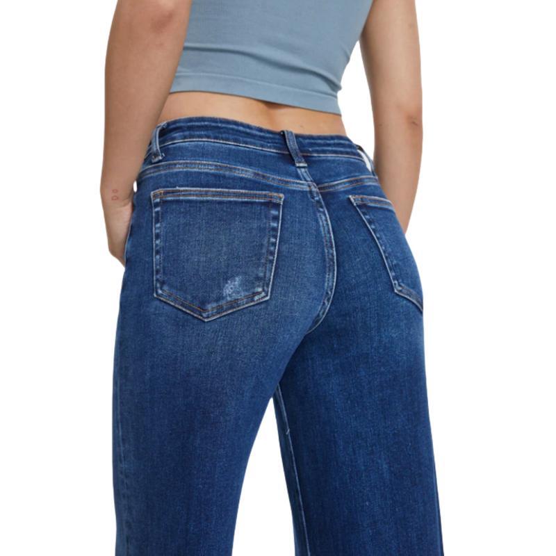 Women’s Distressed Wide Leg Baggy Jeans Mid-Low Waist Pants