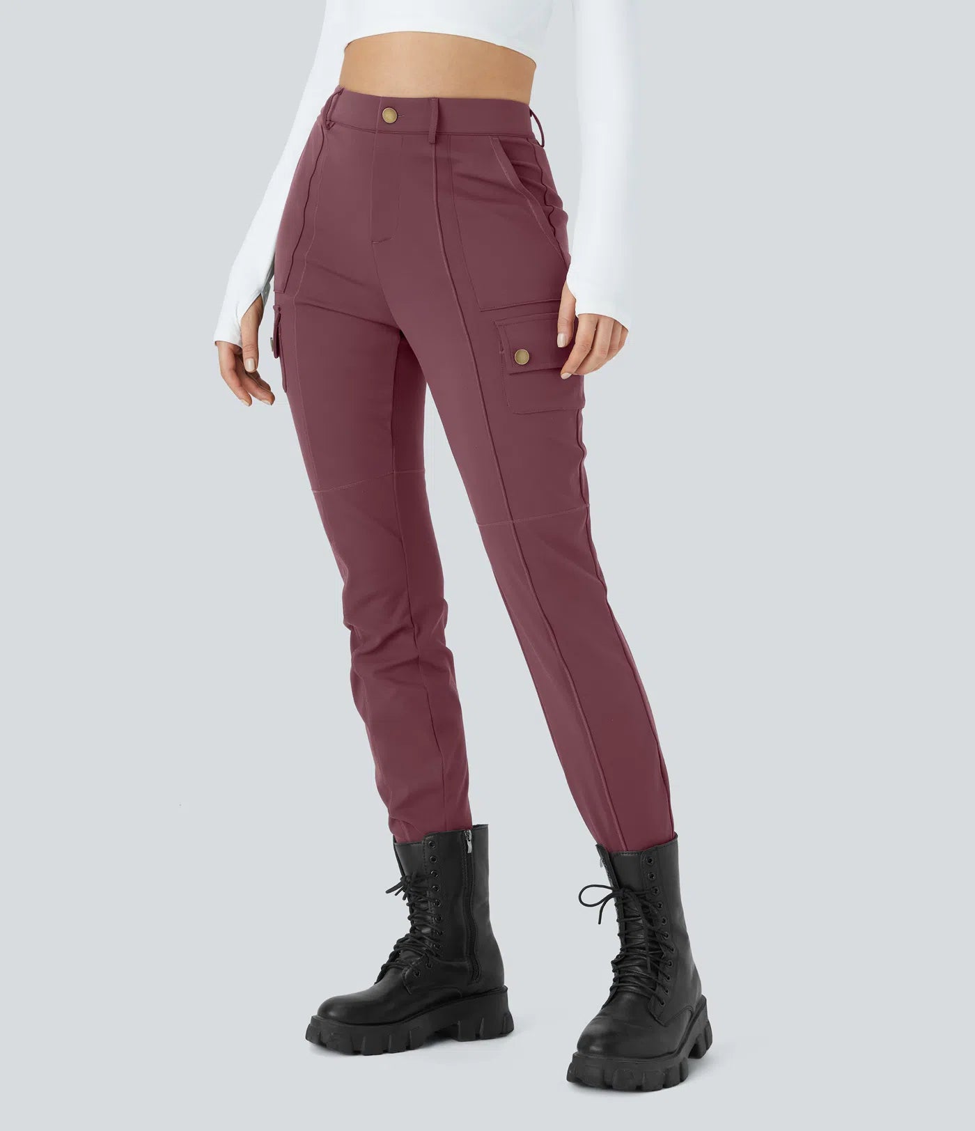 ⏰Huge Spring Discount! High Waisted Button Zipper Multiple Pockets Solid Skinny Cargo Pants
