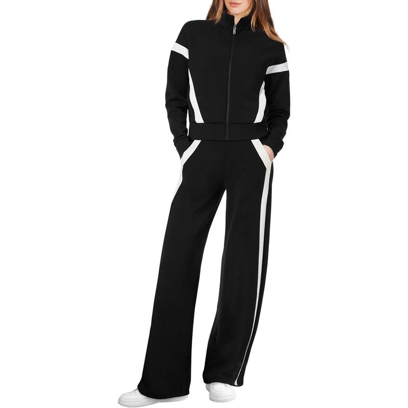 Women's 2 Piece Outfit Fleece Sweatsuit Casual Lounge Matching Sets Crewneck Loose Fit Cozy Sweatshirt & Straight Leg Sweatpants Womenswear