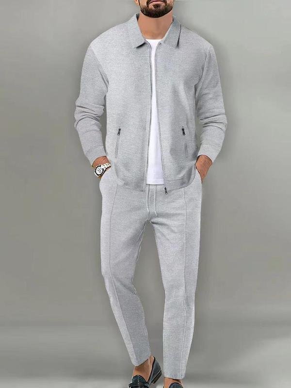 Sporty Two-piece Set Men's Plain Zip Up Jacket & Drawstring Waist Pants Tracksuit Set