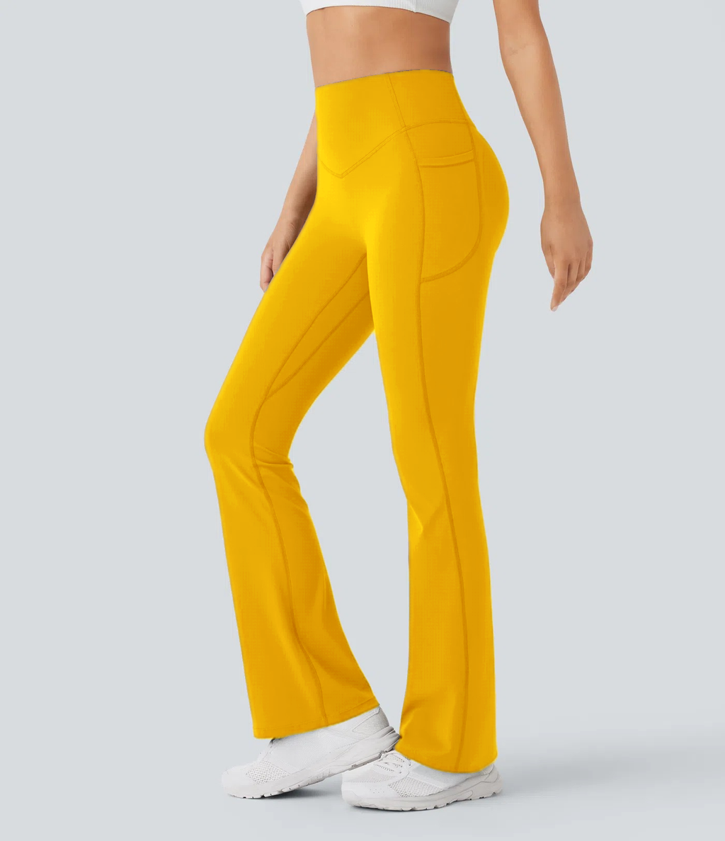 High Waisted Scrunch Butt Lifting Tummy Control Pocket Shaping Yoga Bootcut Leggings