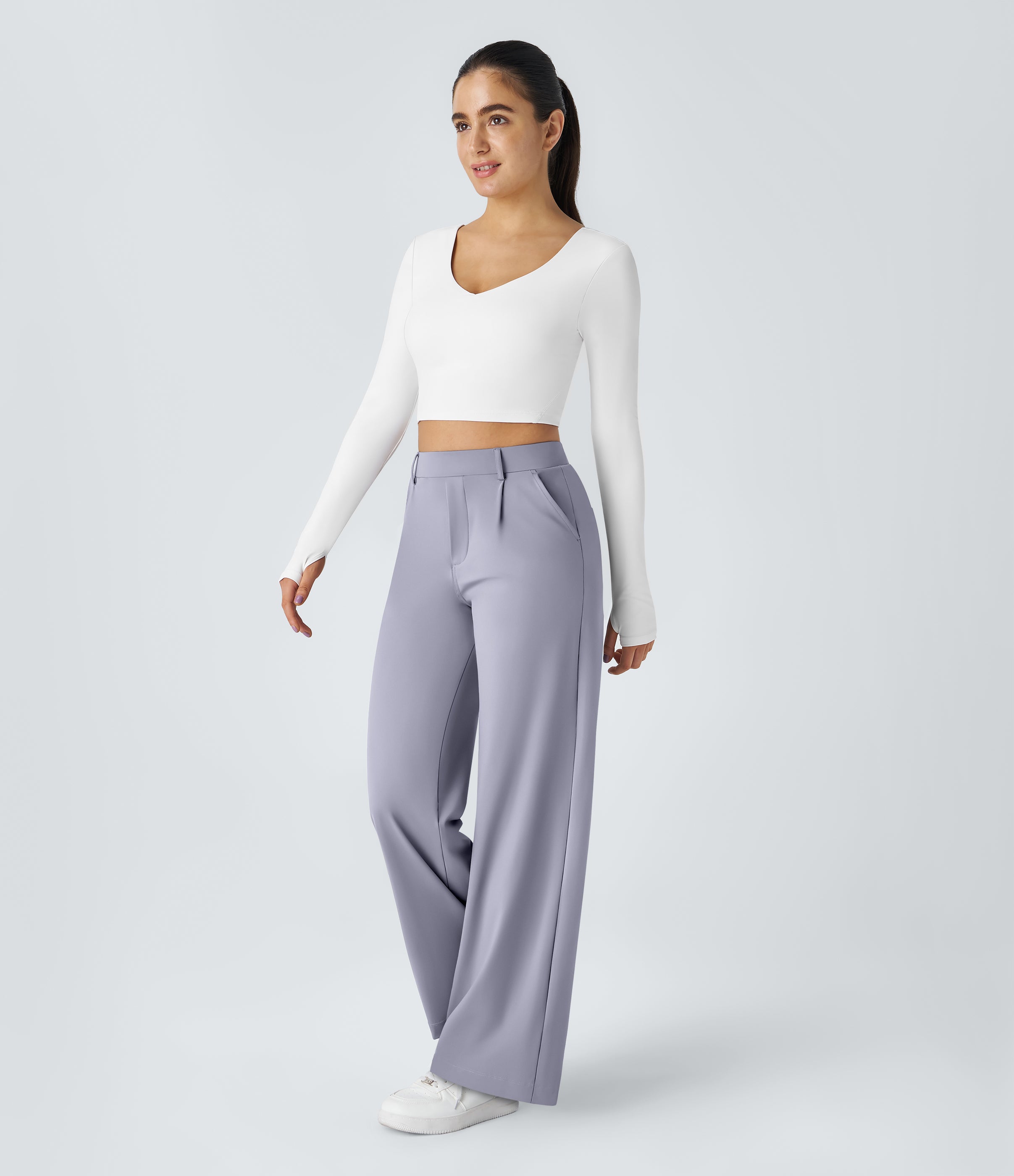 Factory Outlet - High Waisted Side Pocket Straight Leg Work Suit Pants
