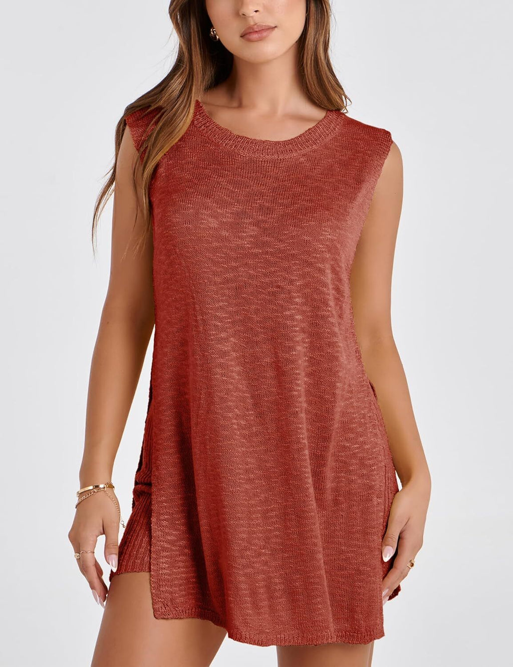 Women 2 Piece Outfits Lounge Sets Summer Knit Sleeveless Top and Shorts Sweater Set