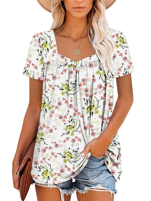 ⏰Hot Sale-Women's Summer Pleated Printed Short-Sleeves