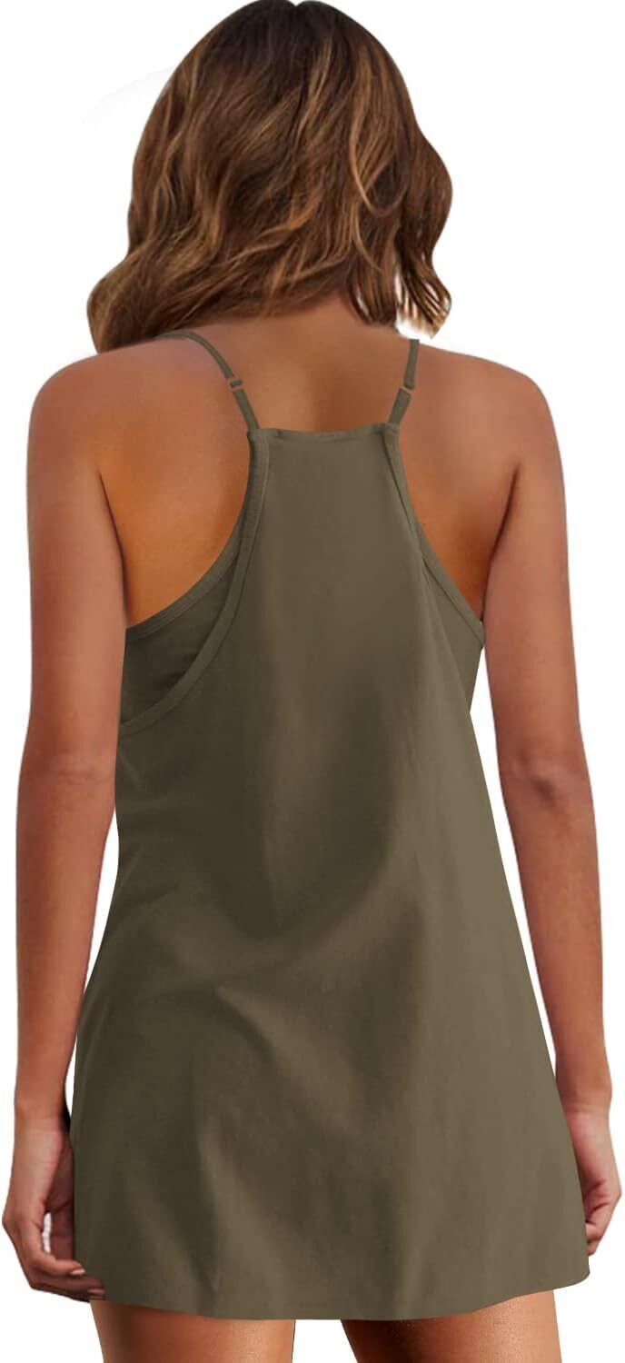 Special Sale🩷Womens Summer Sleeveless Mini Dress V Neck Spaghetti Strap Sundress Athletic Short Dress with Pockets-Easy Peezy