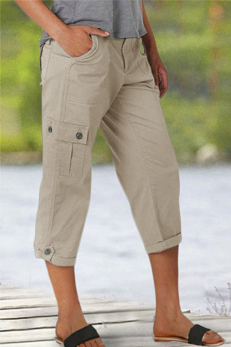 🔥Roll Tab Hem Multi Pocket Capri Mid Waist Cargo Pants🔥