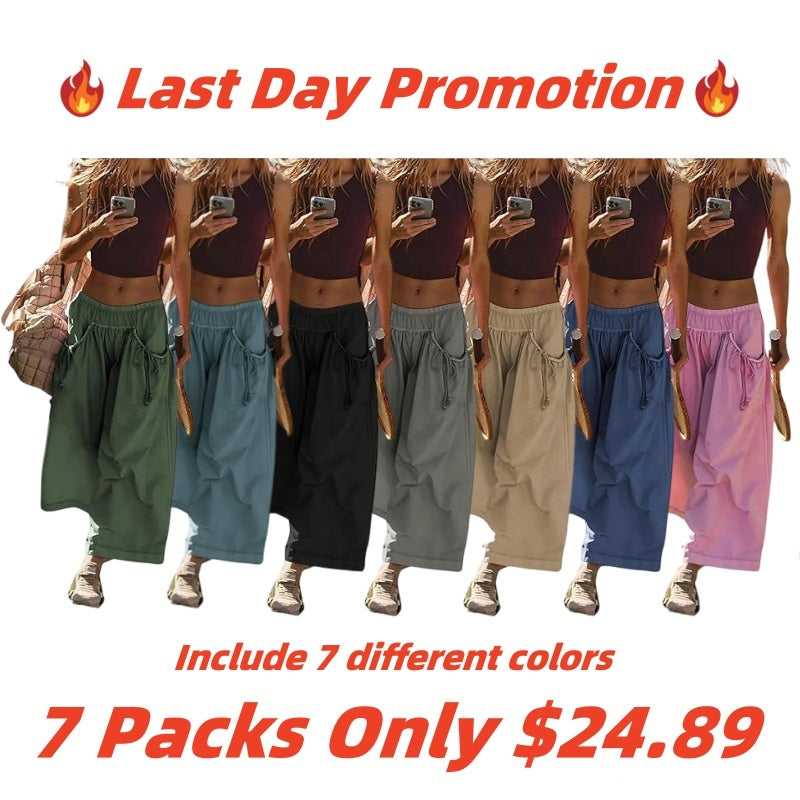 Women's Loose Wide Leg Track Pants Drawstring Pockets Elastic Waist Capri Hiking Pants