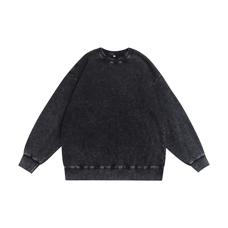 Men's Distressed Washed Cotton Round Neck Long-sleeved Sweatshirts