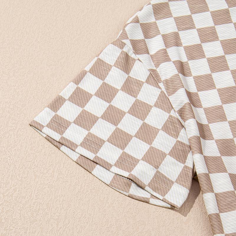 Women‘s Two Piece Set Checkerboard T Shirt and Ruffle High Waist Skort Set 2025 Summer Casual Sets for Daily Wear