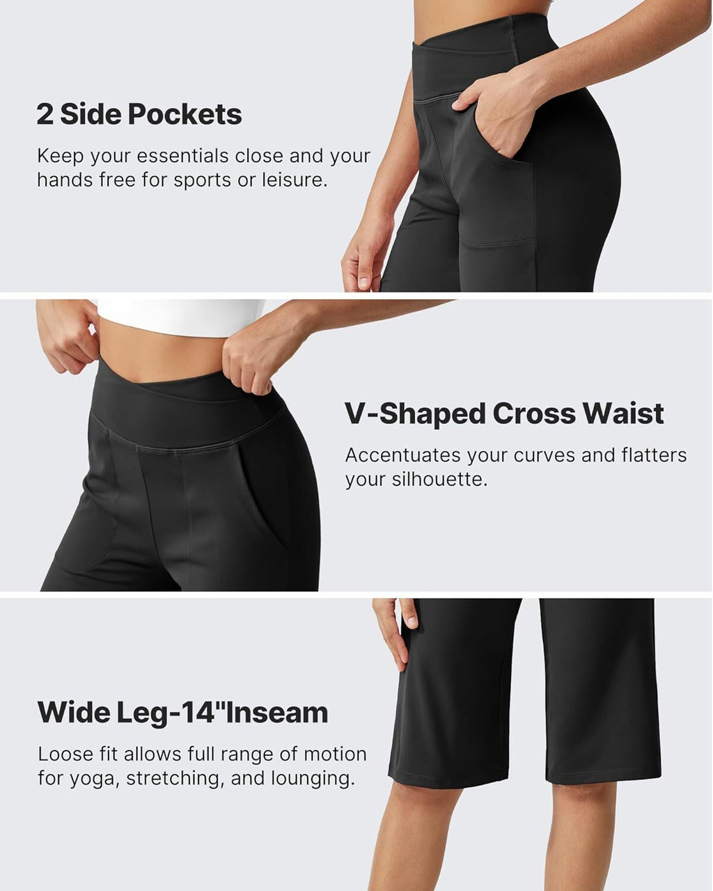 Capri Pants for Women -Knee Length Wide Leg Yoga Capris Dressy Casual Summer Crop Pants with Pockets