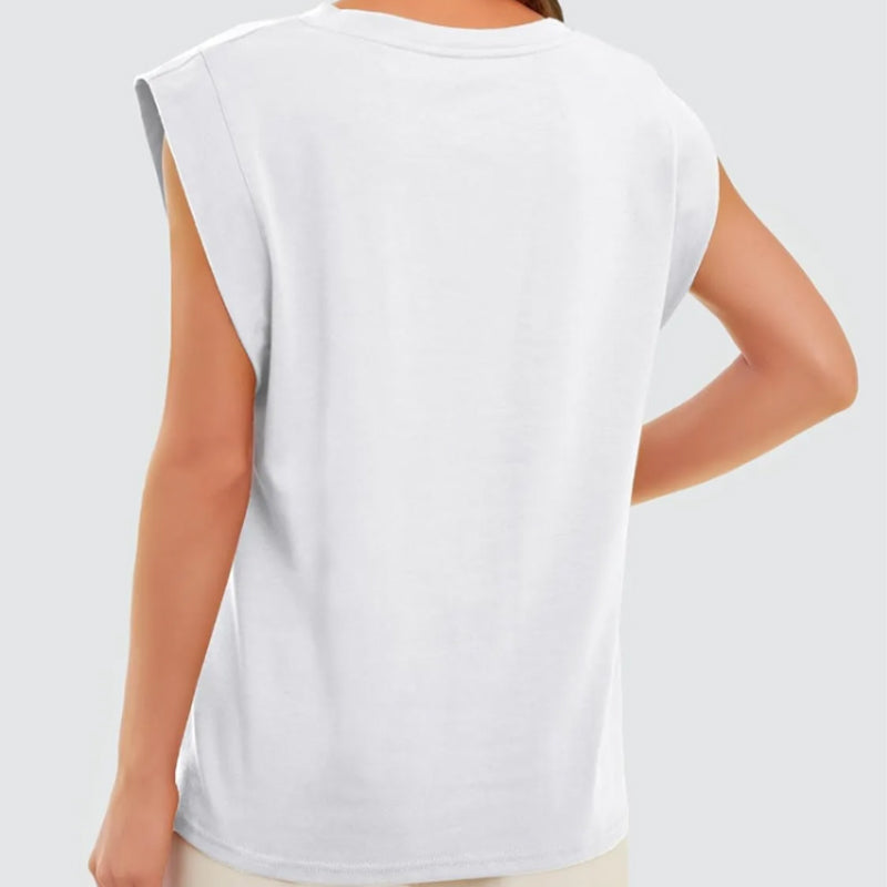 ⚡FINAL SALE⚡- Solid Color Blouse with a Crew Neck and Cap Sleeves