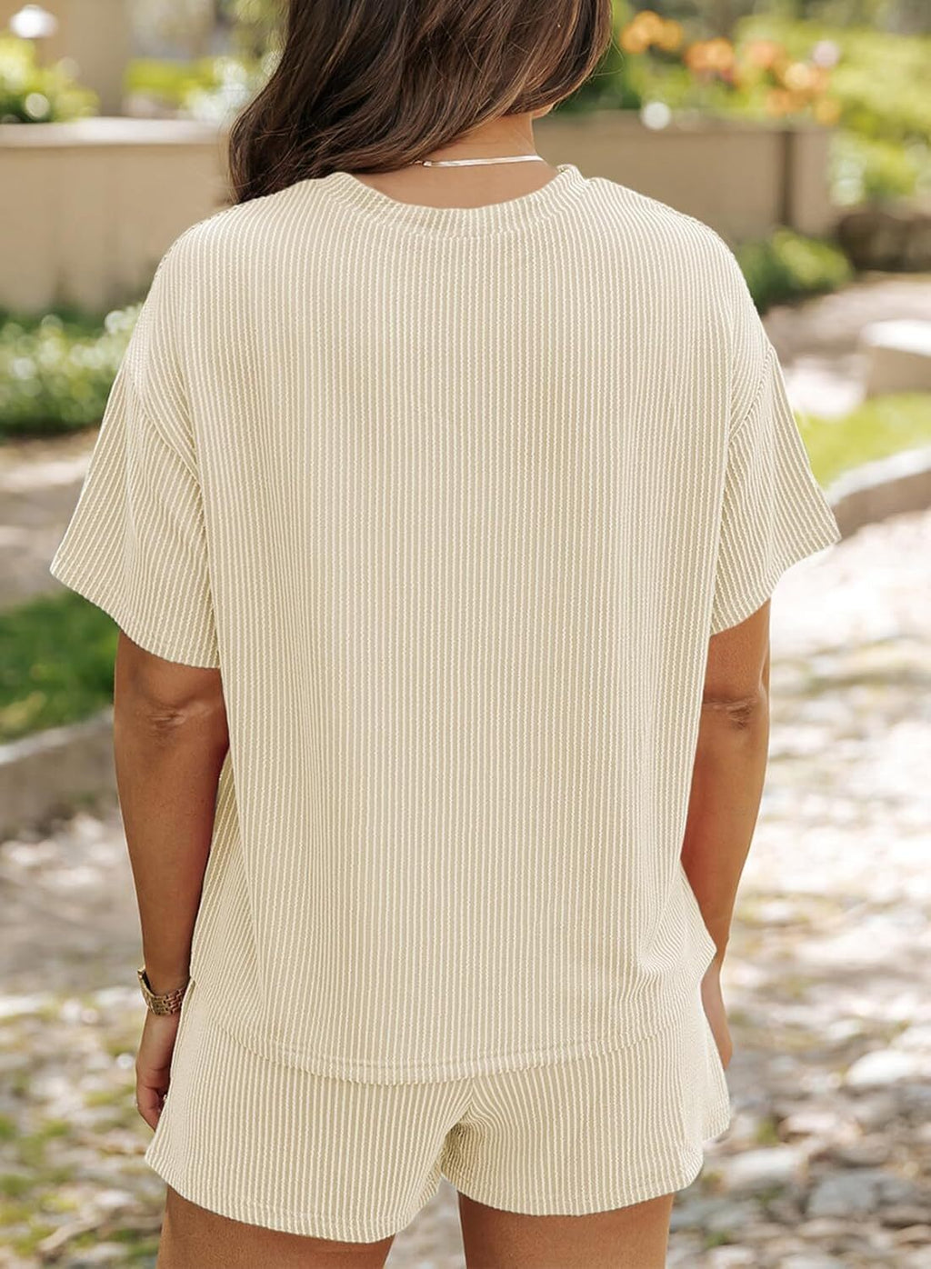 Two 2 Piece Sets for Women Short Sleeve Shirts High Waisted Shorts with Pockets Pajamas Lounge Matching Set