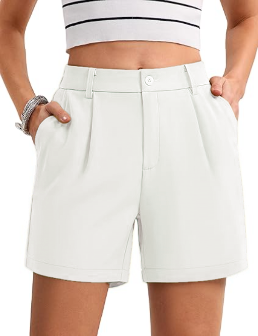Women's Solid Color Button Casual Fitted Pocket Leg Shorts