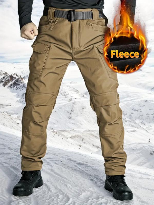 [Windproof|Warm] Windproof Warm Men's Outdoor Military Tactical Pants | Soft Shell Fleece Lined, Solid Color, Sports Style, Regular Fit, Mid Waist, Woven Fabric, 320G/M2, with Pockets, No Belt, Casual Weekend Wear, Autumn/Winter Season