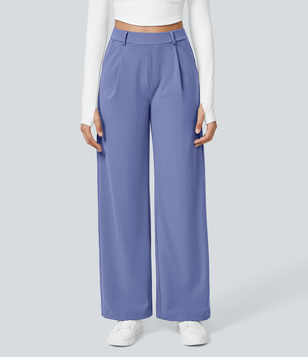 Factory Outlet - High Waisted Side Pocket Straight Leg Work Suit Pants