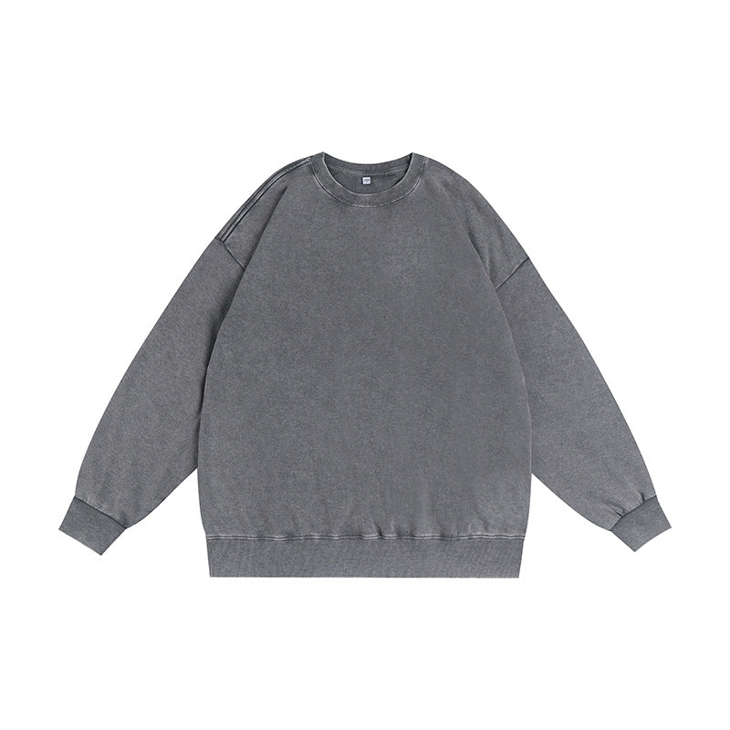Men's Distressed Washed Cotton Round Neck Long-sleeved Sweatshirts
