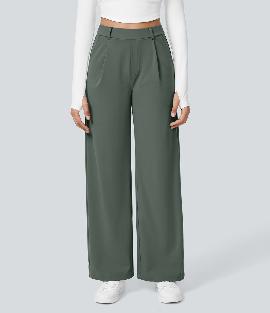 Factory Outlet - High Waisted Side Pocket Straight Leg Work Suit Pants
