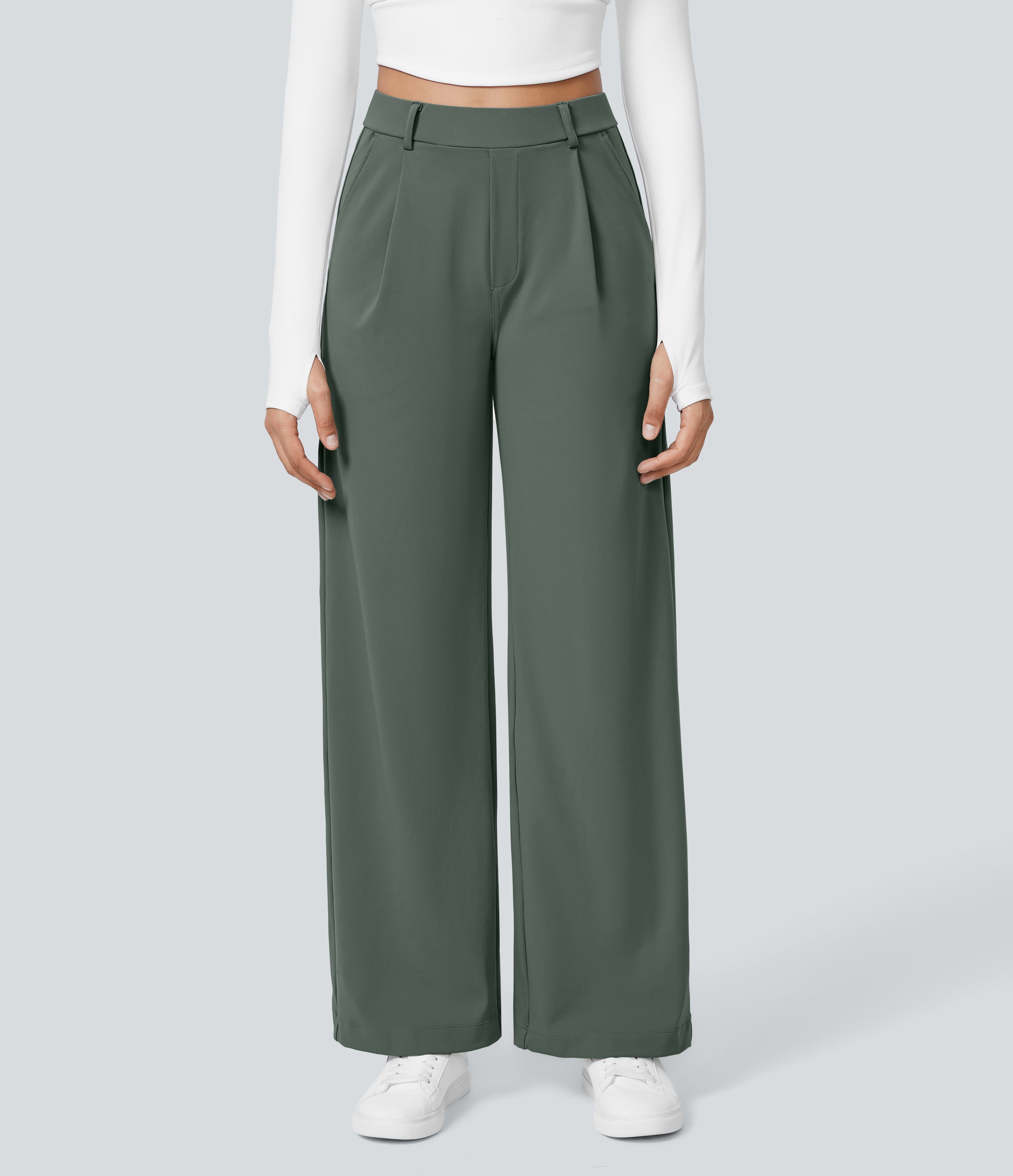 Factory Outlet - High Waisted Side Pocket Straight Leg Work Suit Pants