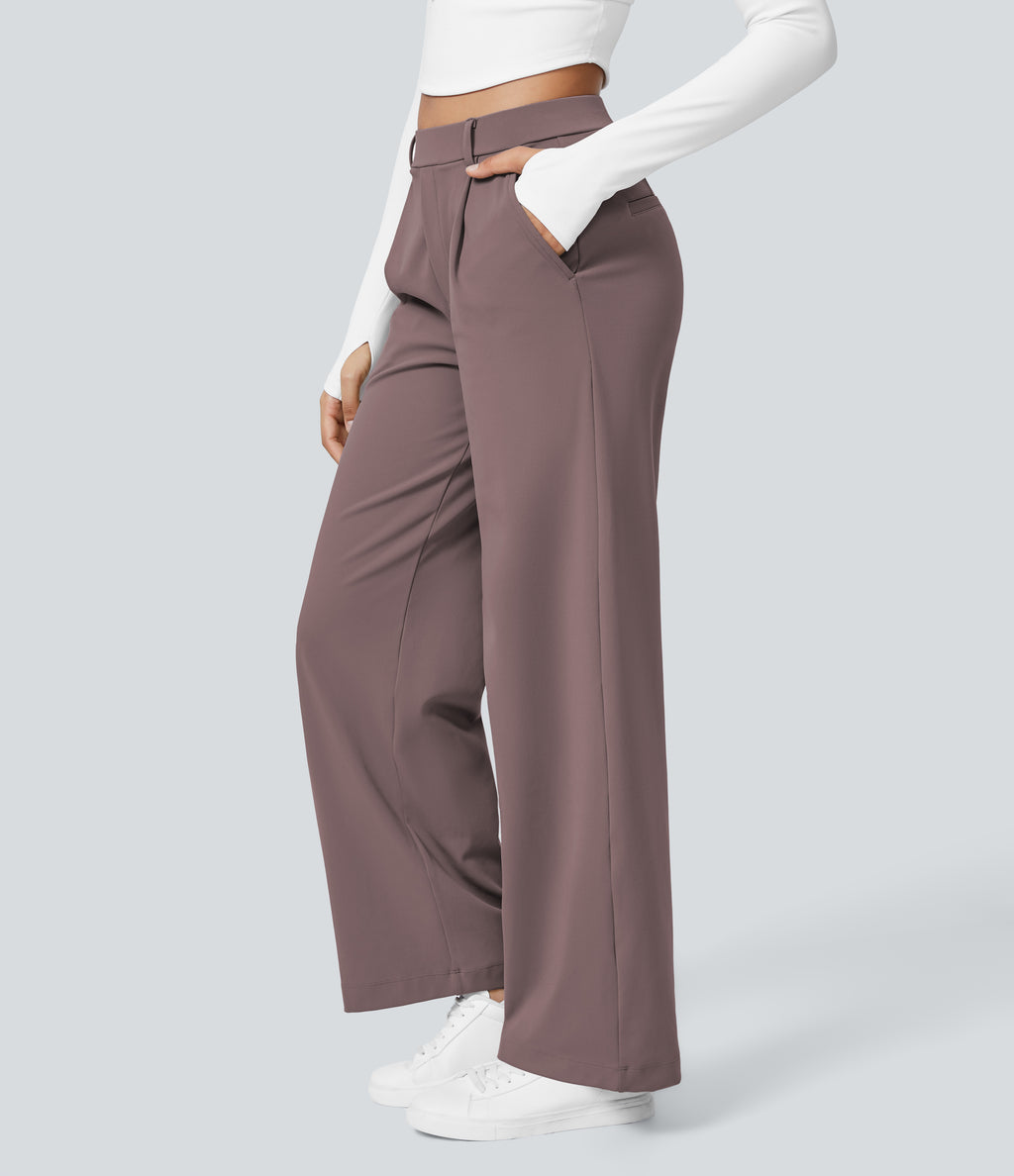 Factory Outlet - High Waisted Side Pocket Straight Leg Work Suit Pants