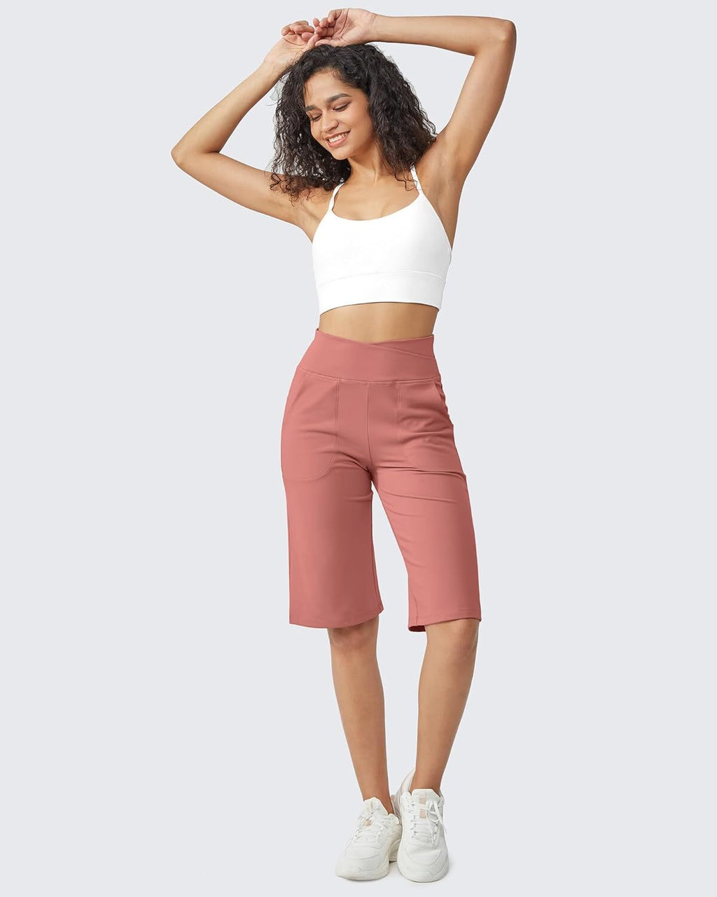 Capri Pants for Women -Knee Length Wide Leg Yoga Capris Dressy Casual Summer Crop Pants with Pockets